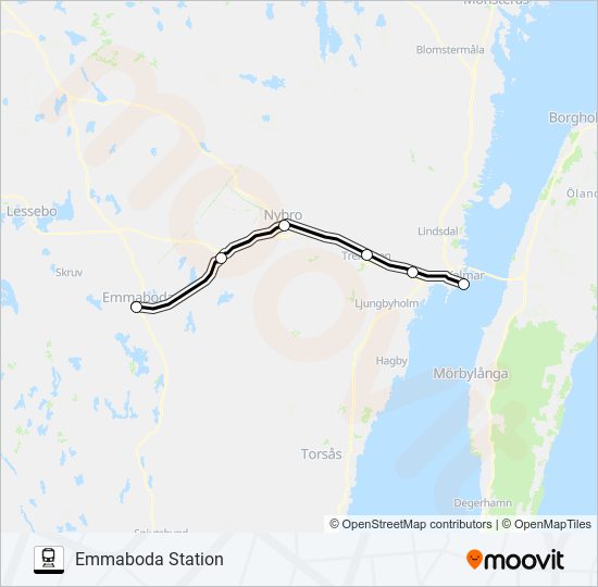 KALMAR CENTRALSTATION - VÄXJÖ STATION tåg Linje karta