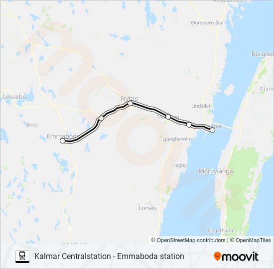 KALMAR CENTRALSTATION - EMMABODA STATION tåg Linje karta