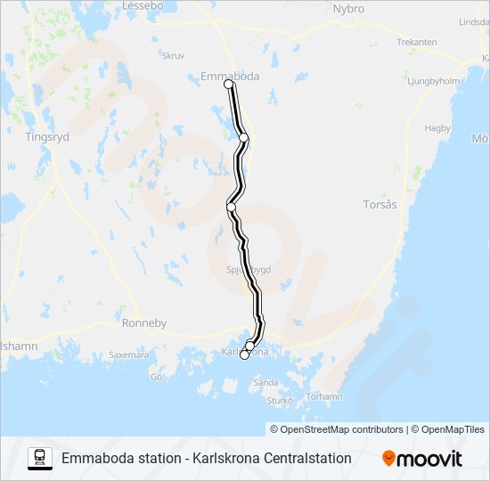 EMMABODA STATION - KARLSKRONA CENTRALSTATION train Line Map