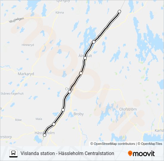 VISLANDA STATION - HÄSSLEHOLM CENTRALSTATION buss Linje karta