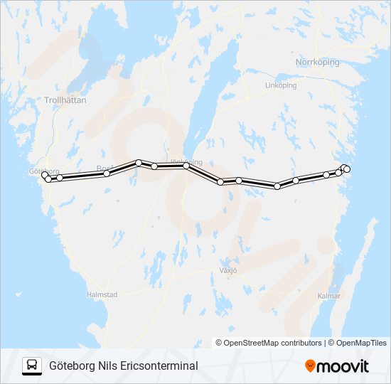 VÄSTERVIK STATION - GÖTEBORG NILS ERICSONTERMINAL bus Line Map