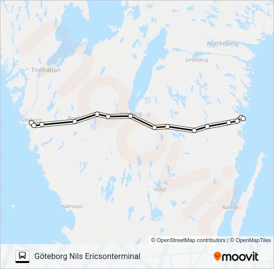 VÄSTERVIK STATION - GÖTEBORG NILS ERICSONTERMINAL Bus Line Map