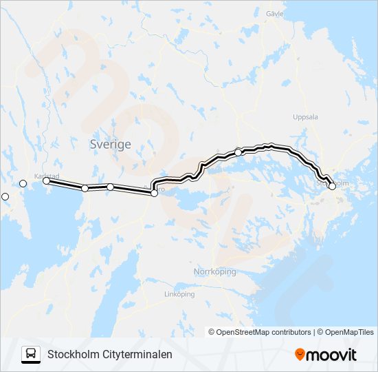 STOCKHOLM CITYTERMINALEN - OSLO BUSSTERMINAL buss Linje karta