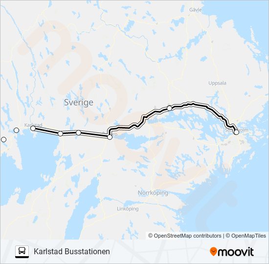 STOCKHOLM CITYTERMINALEN - OSLO BUSSTERMINAL buss Linje karta