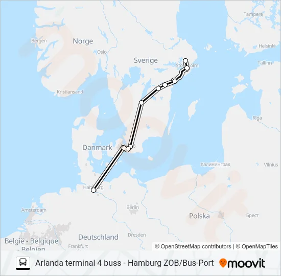 ARLANDA TERMINAL 4 BUSS - HAMBURG ZOB/BUS-PORT  Line Map