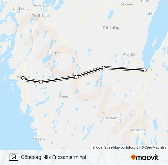 JÖNKÖPING CENTRALSTATION - GÖTEBORG NILS ERICSONTERMINAL  Line Map
