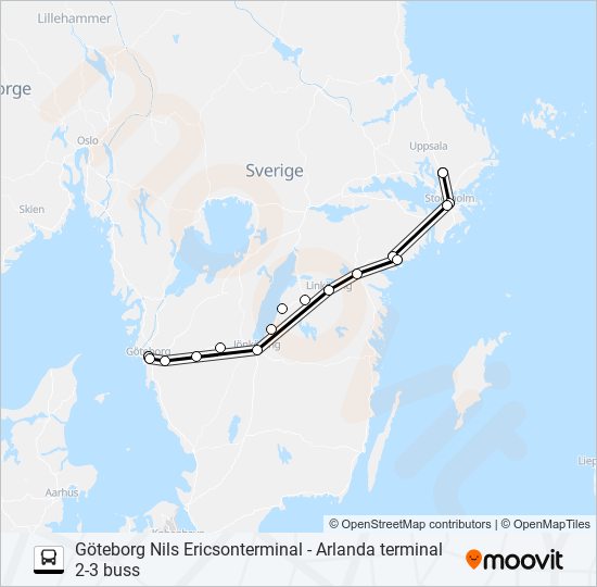 GÖTEBORG NILS ERICSONTERMINAL - ARLANDA TERMINAL 2-3 BUSS bus Line Map