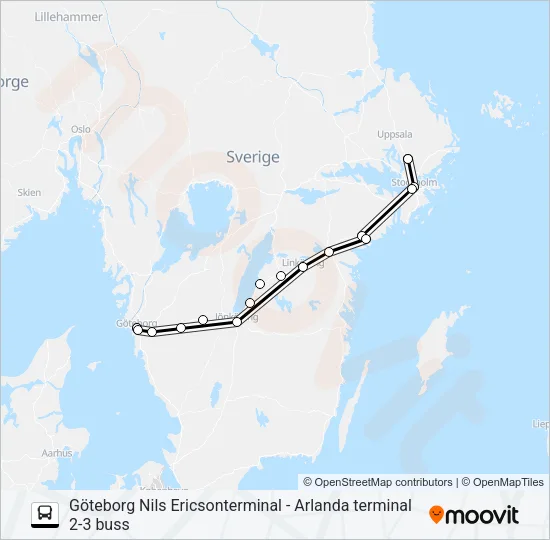 GÖTEBORG NILS ERICSONTERMINAL - ARLANDA TERMINAL 2-3 BUSS  Line Map