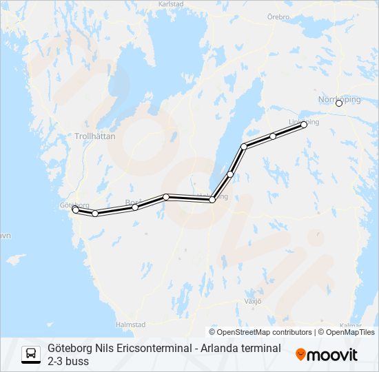 GÖTEBORG NILS ERICSONTERMINAL - ARLANDA TERMINAL 2-3 BUSS bus Line Map