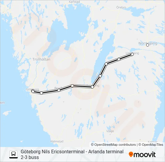 GÖTEBORG NILS ERICSONTERMINAL - ARLANDA TERMINAL 2-3 BUSS  Line Map