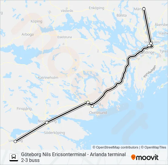 GÖTEBORG NILS ERICSONTERMINAL - ARLANDA TERMINAL 2-3 BUSS  Line Map