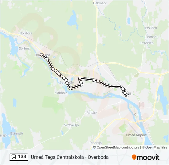133 buss Linje karta