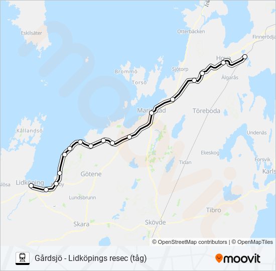 VÄSTTÅGEN tåg Linje karta