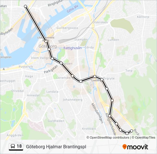 18 Route: Schedules, Stops & Maps - Göteborg Hjalmar Brantingspl (Updated)