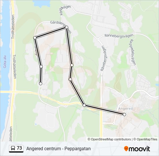 73 Rutt: Tidtabeller, Hållplatser & Kartor - Angered Centrum (Uppdaterat)