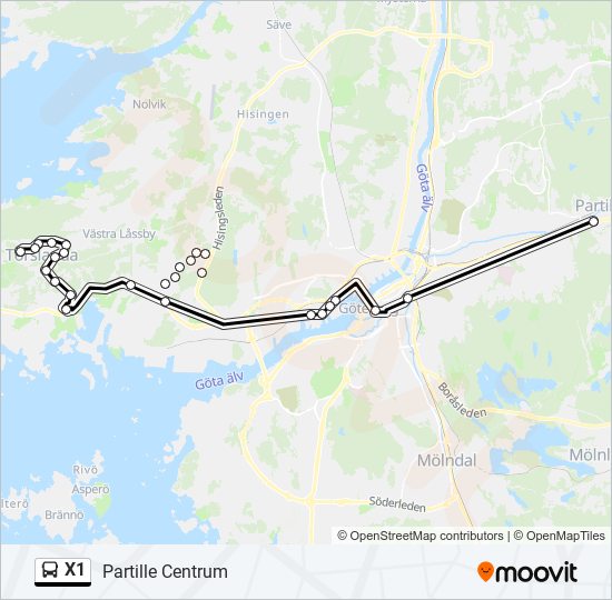 x1 Rutt Tidtabeller, Hållplatser & Kartor Partille Centrum (Uppdaterat)