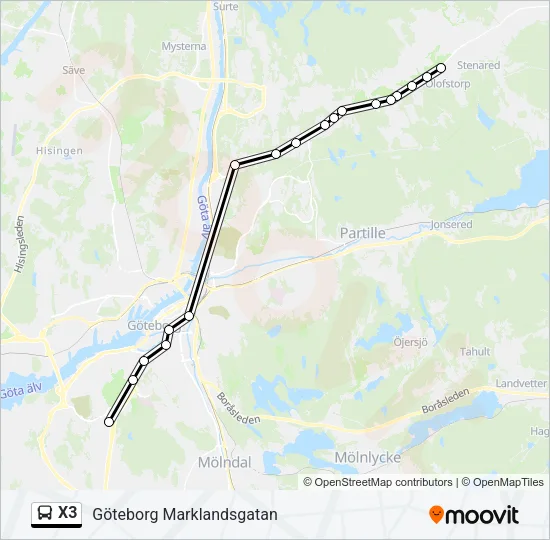 X3 Bus Line Map