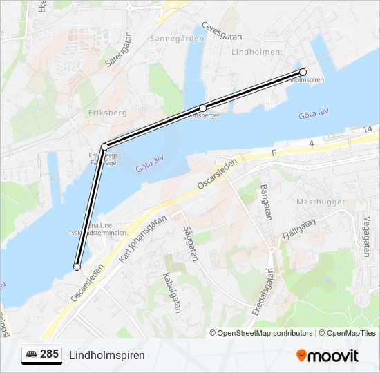 285 färja Linje karta
