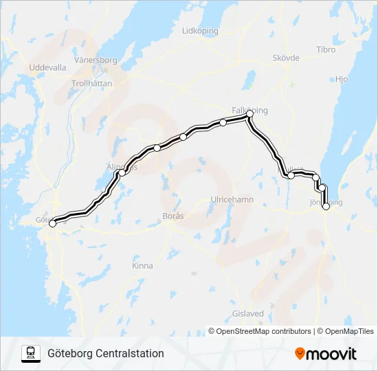 JÖNKÖPING CENTRALSTATION - GÖTEBORG CENTRALSTATION  Line Map