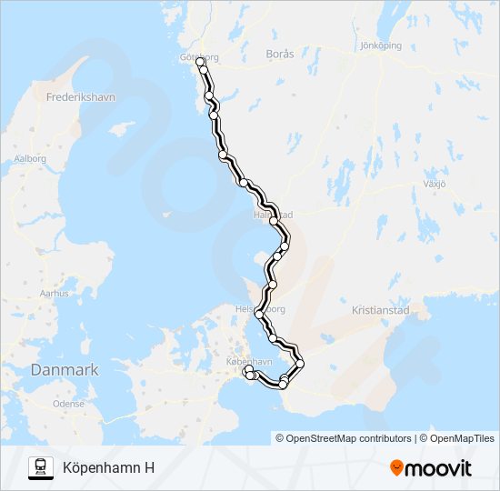 GÖTEBORG CENTRALSTATION - KÖPENHAMN H train Line Map