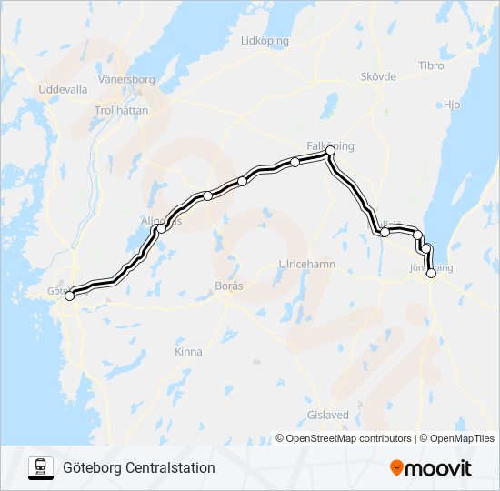 JÖNKÖPING CENTRALSTATION - GÖTEBORG CENTRALSTATION train Line Map