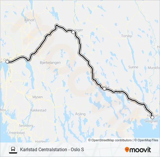 KARLSTAD CENTRALSTATION - OSLO S Bus Line Map