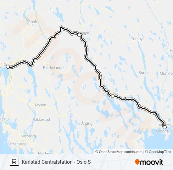 KARLSTAD CENTRALSTATION - OSLO S buss Linje karta