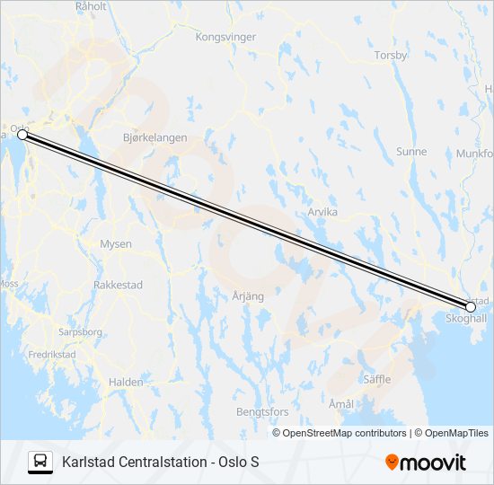 KARLSTAD CENTRALSTATION - OSLO S buss Linje karta