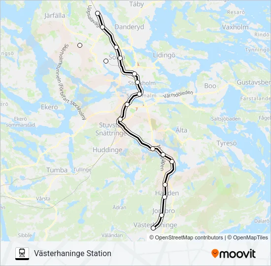 BÅLSTA STATION - NYNÄSHAMN STATION Train Line Map