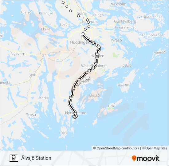 BÅLSTA STATION - NYNÄSHAMN STATION Train Line Map