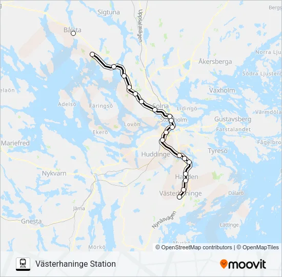 BÅLSTA STATION - NYNÄSHAMN STATION Train Line Map