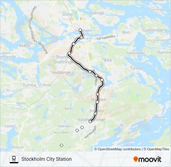 BÅLSTA STATION - NYNÄSHAMN STATION Train Line Map