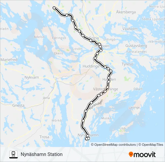 BÅLSTA STATION - NYNÄSHAMN STATION Train Line Map