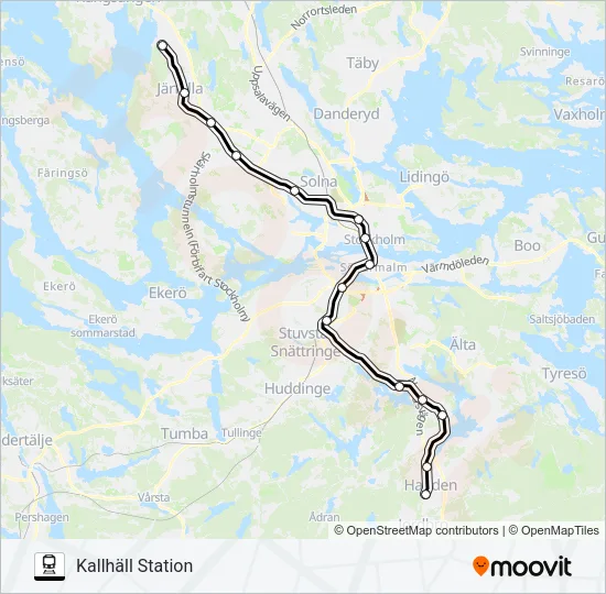 BÅLSTA STATION - NYNÄSHAMN STATION Train Line Map