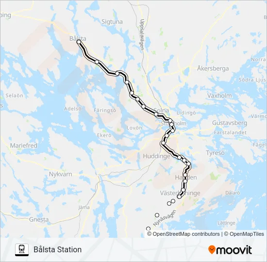 BÅLSTA STATION - NYNÄSHAMN STATION Train Line Map