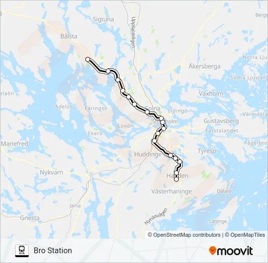 BÅLSTA STATION - NYNÄSHAMN STATION Train Line Map