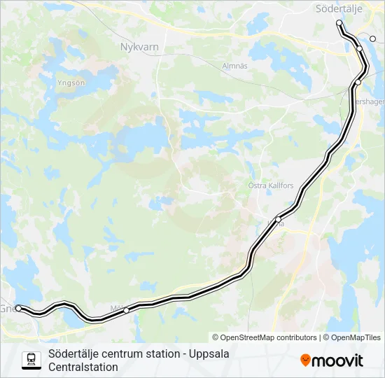 SÖDERTÄLJE CENTRUM STATION - UPPSALA CENTRALSTATION Train Line Map
