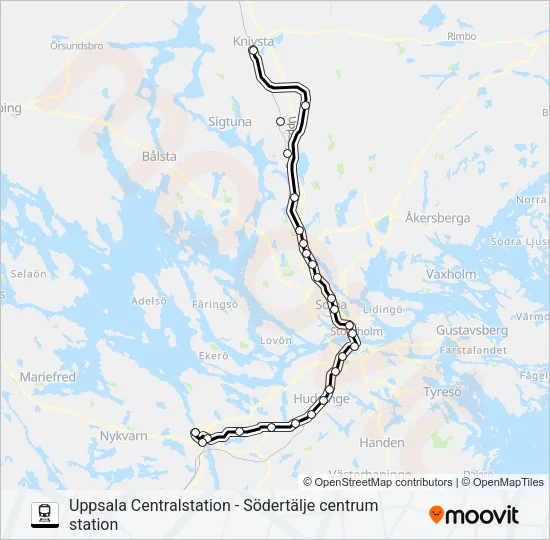 UPPSALA CENTRALSTATION - SÖDERTÄLJE CENTRUM STATION Train Line Map