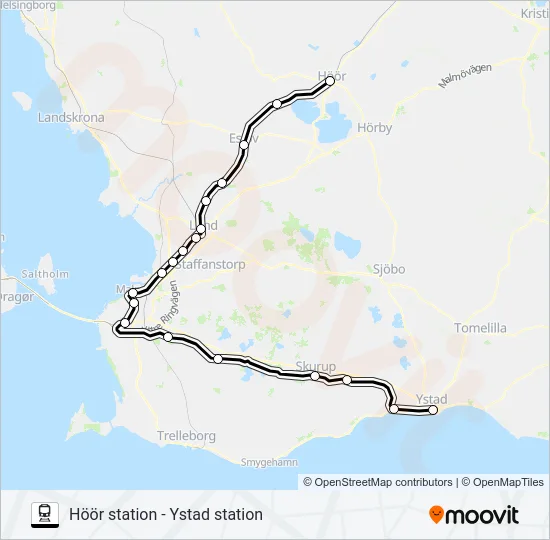 HÖÖR STATION - YSTAD STATION Train Line Map