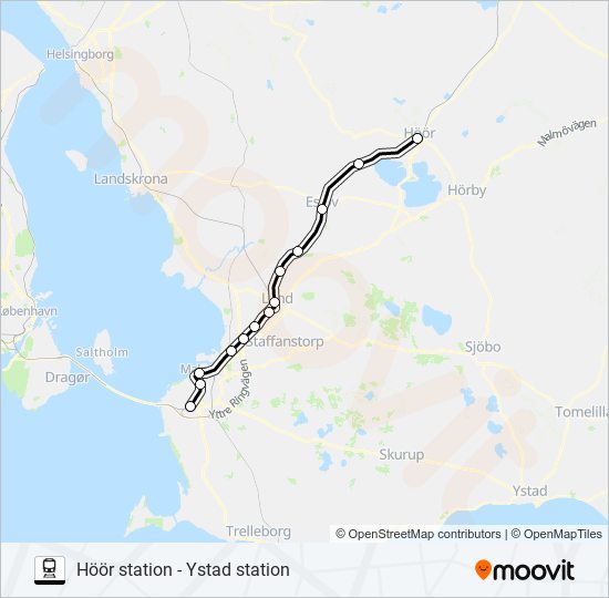 HÖÖR STATION - YSTAD STATION train Line Map