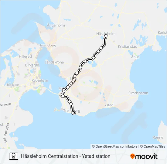 HÄSSLEHOLM CENTRALSTATION - YSTAD STATION Train Line Map