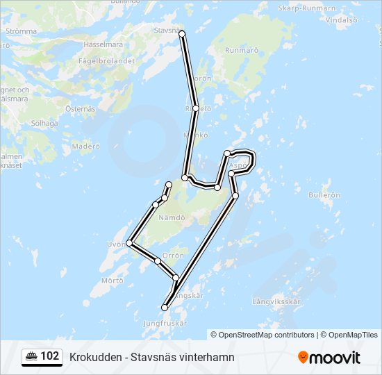 102 färja Linje karta