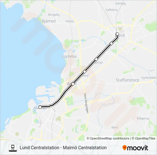 LUND CENTRALSTATION - MALMÖ CENTRALSTATION Bus Line Map