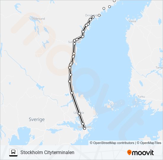 UMEÅ BUSSTATION - STOCKHOLM CITYTERMINALEN buss Linje karta