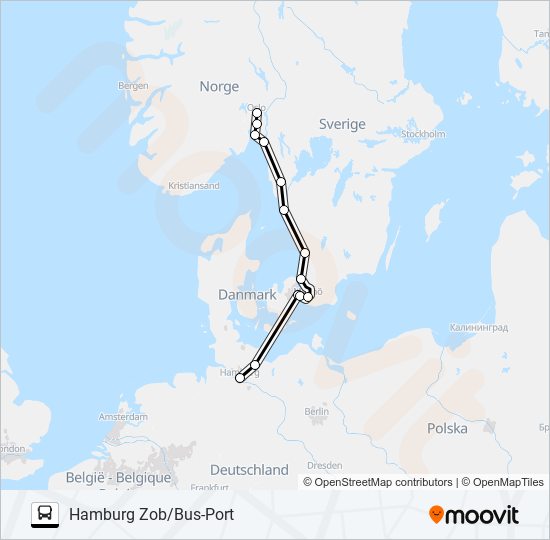 OSLO BUSSTERMINAL - HAMBURG ZOB/BUS-PORT bus Line Map