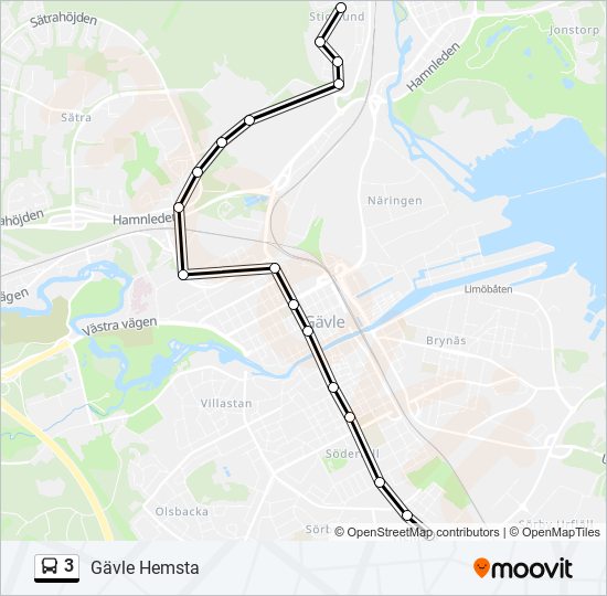 3 Rutt: Tidtabeller, Hållplatser & Kartor - Gävle Hemsta (Uppdaterat)