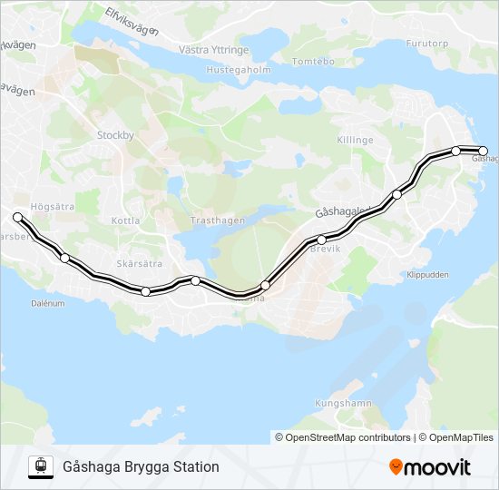 ROPSTEN T-BANA - GÅSHAGA BRYGGA STATION light rail Line Map