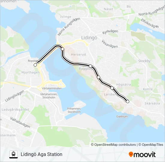 ROPSTEN T-BANA - GÅSHAGA BRYGGA STATION Light Rail Line Map