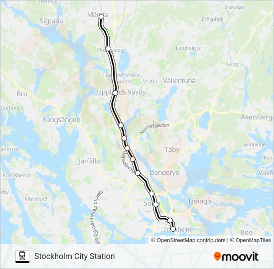 MÄRSTA STATION - NYNÄSHAMN STATION Train Line Map