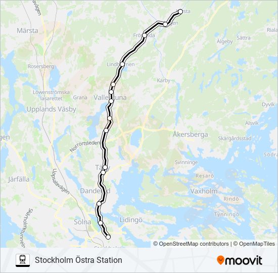 STOCKHOLM ÖSTRA STATION - KÅRSTA STATION train Line Map